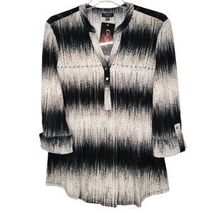 Cocomo Women's Plus Size 3X Black Multi Color Studded Pintuck 3/4 Sleeve Top